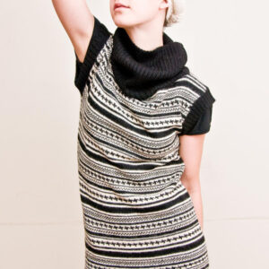 Black & White Geometric Stripes Sweater Dress Alpaca